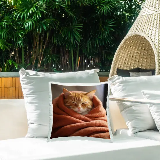 Sleepy Cuddling Cat Design by RB Outdoor Printed Pillow  {2}