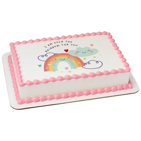 Over The Rainbow For You Valentines PhotoCake&reg; Edible Cake Topper Icing Image for 1/4 Sheet cake or larger {1}