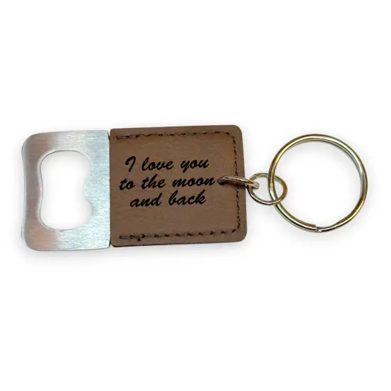 Keychain - Bottle Opener - I love you to the moon and back - Leather Rawhide/Black {2}