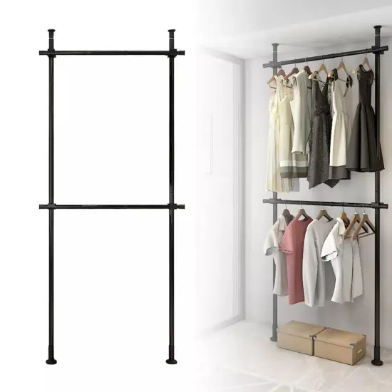 Ceiling Top & Floor Metal Closet Garment Rack Clothes Storage Hanger Organizer {4}