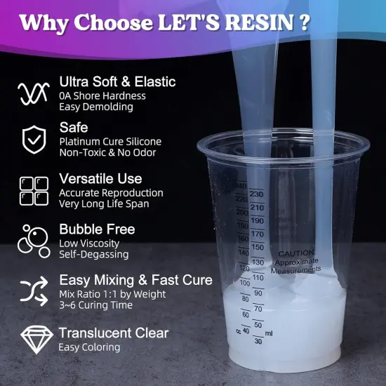 LET'S RESIN Silicone Mold Making Kit 0A, Non-toxic & Food-safe Grade, Extra Soft & Elastic Molding Silicone 70.5oz, Liquid Silicone for Mold Making Platinum Cure, Ideal for 3D Silicone Molds, Candle Molds (Translucent) {3}