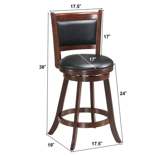 2 Pieces 24 Inches Swivel Counter Stool Dining Chair Upholstered Seat Brown {5}