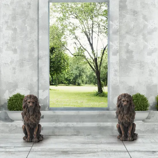 Set of 2 20.75"H Bronze/Black MGO Guardian Sitting Lion Statue 2pcs-20.5"H Bronze {1}