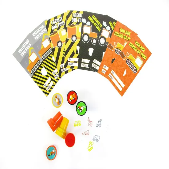 Tiny Mills 36 PACK Construction Valentine's Day Cards with Construction Stampers for Valentine's Day Classroom Exchange Party Favor Prizes {4}