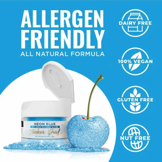 Bakell - Neon Blue Tinker Dust Edible Glitter (5g, 1x Jar) for Food, Desserts, and Beverages! {5}