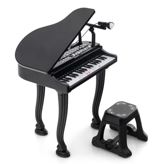 37 Keys Kids Piano Keyboard with Stool and Piano Lid Black {7}