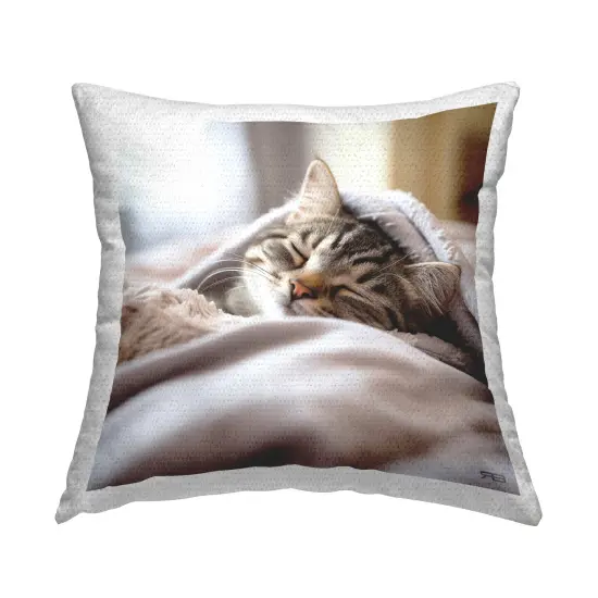 Striped Kitten Cuddling Design by RB Outdoor Printed Pillow  {1}