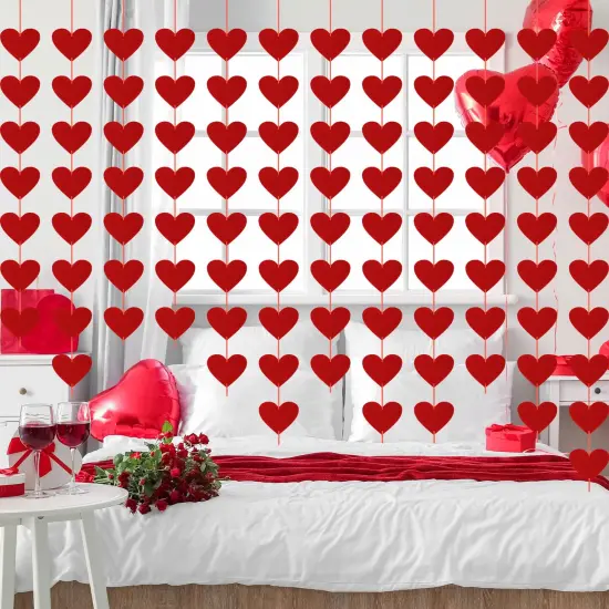 40PCS Valentines Day Decor, Red Heart Banner with Felt Hearts, Hanging Valentines Day Decoration Indoor Outdoor Valentine's Day Party Banner for Wall Fireplace Office Home Decor {2}