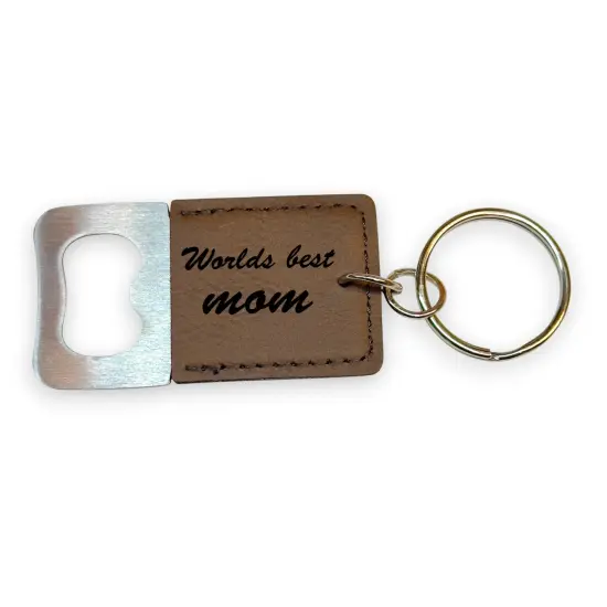 Keychain - Bottle Opener - Worlds best mom - Leather Black/Silver {2}