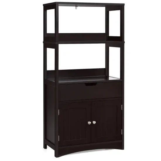 Bathroom Storage Cabinet with Drawer and Open Shelf and 2-Door Cabinet Black {9}