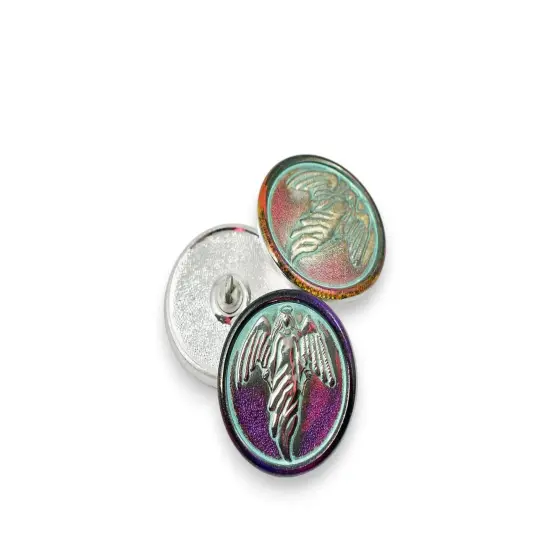 27mm Round Guardian Angel Button - Antiqued Crystal with Platinum, Turquoise & Volcano Wash - Czech Glass Buttons {3}