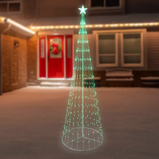 Northlight Lighted LED Multi-Function Outdoor Christmas Cone Tree - 9' - Green Lights White {1}