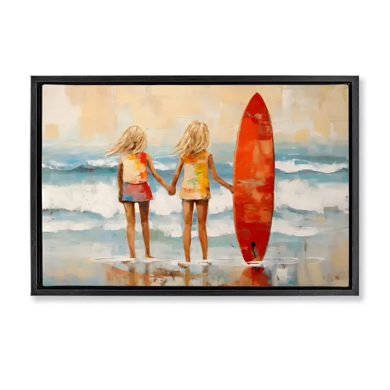Stupell Industries Kids & Beach Surfboard Framed Floater Canvas Wall Art Design by Petal Prints Design {1}