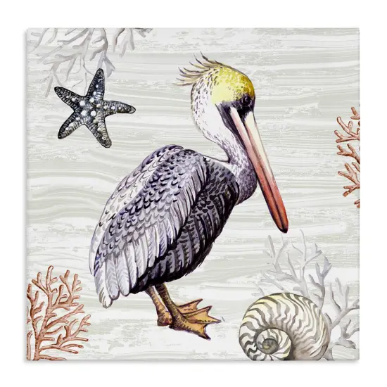 Stupell Industries Beach Bird Pelican Canvas Wall Art Design by Elena Vladykina {1}