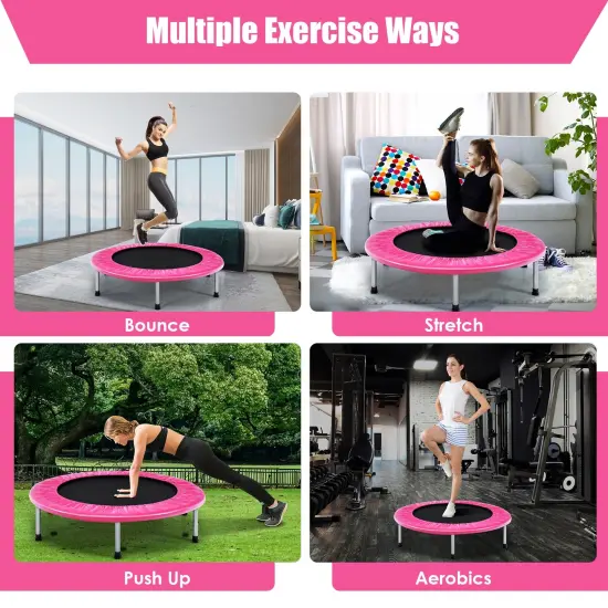 38 Inch Mini Folding Trampoline Portable Leisure Fitness Backboard Pink {6}