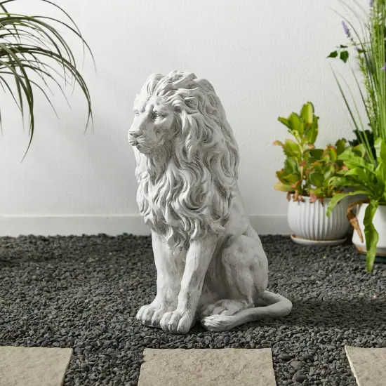 Set of 2 20.75"H/27.75"H MGO White Guardian Sitting Lion Statue 2pcs -27.75"H White {9}