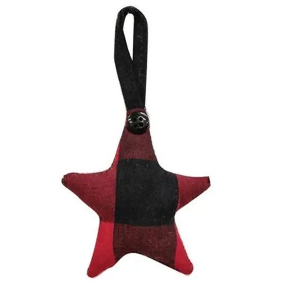 Red & Black Buffalo Check Fabric Star Hanger Ornament {1}