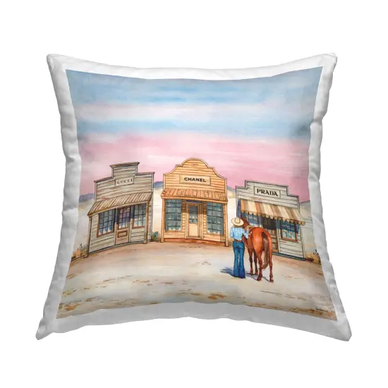 Trendy Saloon Shops Cowgirl Decorative Printed Throw Pillow Design by Amanda Greenwood, 18 x 7 x 18 {1}