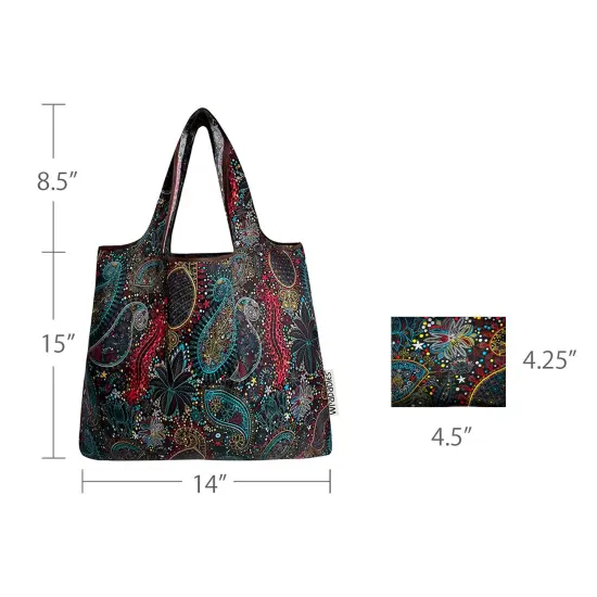 Wrapables Foldable Tote Nylon Reusable Grocery Bag (Set of 2), Cosmic Paisley {2}