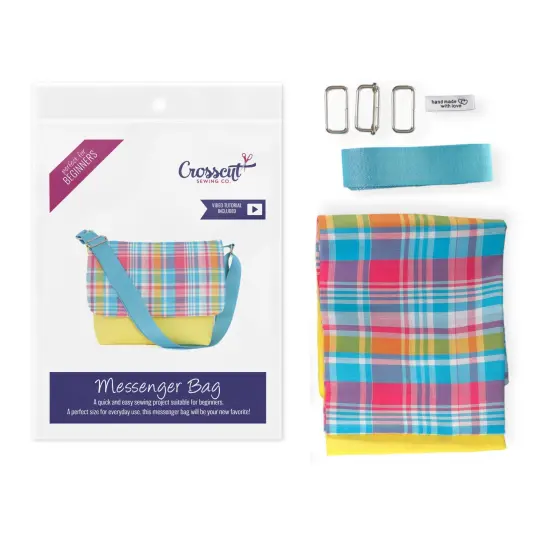 Crosscut Sewing Co.&reg; Messenger Bag Sewing Project Kit for Beginners Madras yellow {1}
