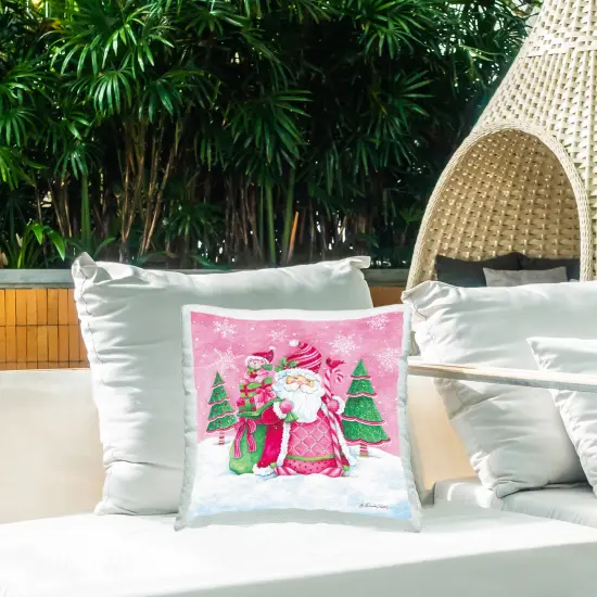 Pink Santa Snowscape Design by Diane Kater Outdoor Printed Pillow  {2}