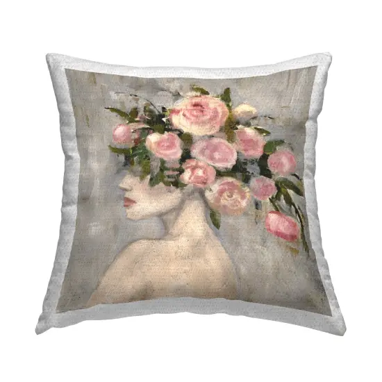 Peonies Headdress Woman Outdoor Printed Pillow Design by Charity Henderson, 18 x 7 x 18 {1}