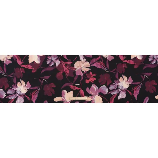 1 Yard Black and Berry Red Floral Puckered Polyester Charmeuse Designer Deadstock 56 inch Width {3}