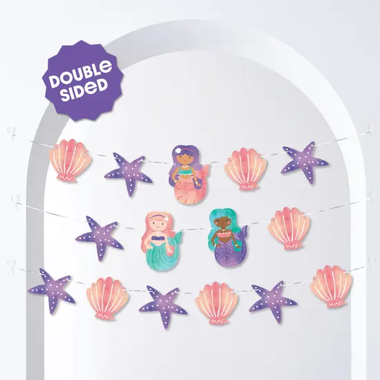 Big Dot of Happiness Mermaid Garland Banner, Pink & Purple Mermaid Birthday Decor Banner, 30 Feet of Cord, 15 Double-Sided Mermaid-Themed Characters {3}