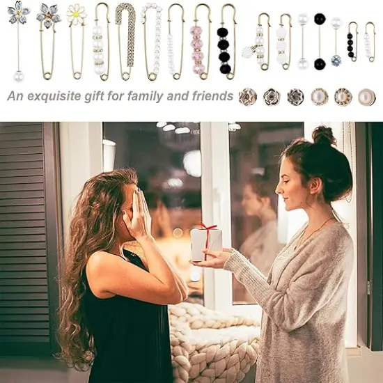 22 Pieces Retro Pearl Brooch Pins, Pant Waist Tightener Safety Pins for Sweater Shawl Cardigan Collar Dress Shirt Jeans, Fashion Decoration Accessories for Women Girls {4}