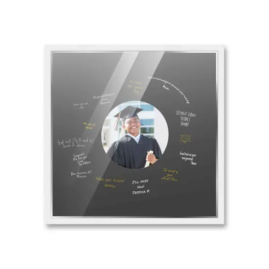 Autograph White Wood Frame with Circle Black Mat - Perfect for Event Signatures, Silver Marker Pens Included - 3 Sizes Available {2}