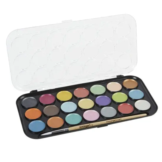 KINGART&reg; Watercolor Pan Set, Pearlescent Colors, 21 Unique Shades & Paint Brush {3}