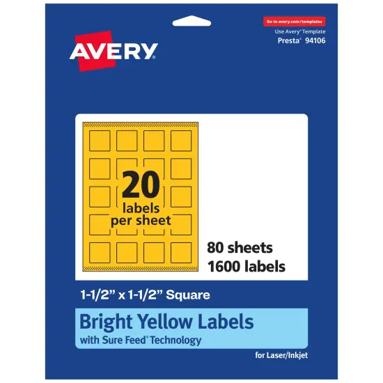 Avery Bright Yellow Paper Labels, 1.5" x 1.5" Square {1}