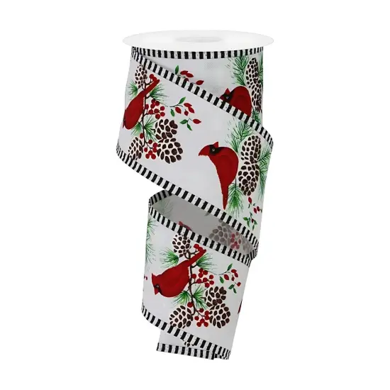 2.5" Cardinal Branch Stripe Ribbon: White (10 Yards) {1}