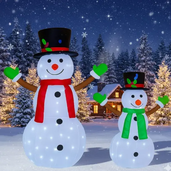 2 Piece Festive Pop-Up Snowman Duo with LED Lights 42" & 28" Holiday Decor {1}