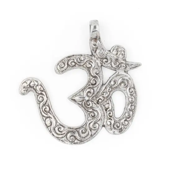 The Bead Chest Silver Om Pendant (65x65mm) {1}