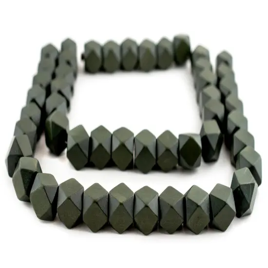 The Bead Chest Olive Green Cornerless Cube Wood Beads: 17mm Diamond Cut Natural Organic Beads for Jewelry Making {3}