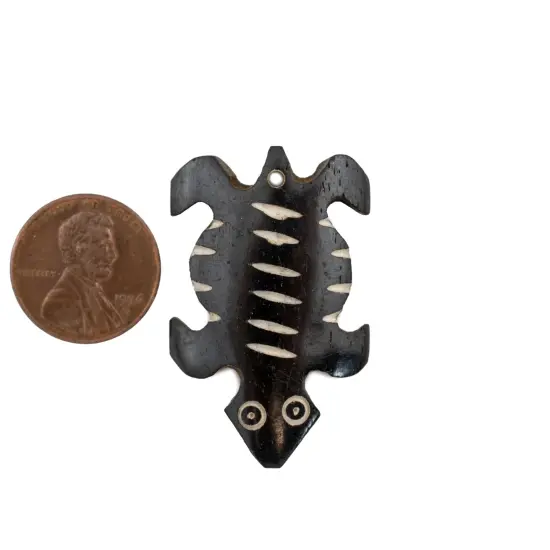 The Bead Chest Striped Tortoise Batik Bone Animal Pendant 24mm Kenya African Black and White Large Hole Handmade {2}
