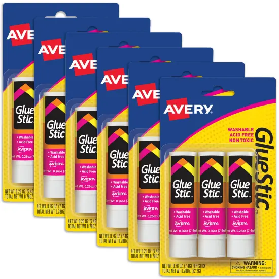 Avery Glue Stick White, Washable, Permanent, 3 Per Pack, 6 Packs, 18 Glue Sticks Total (00164) {1}