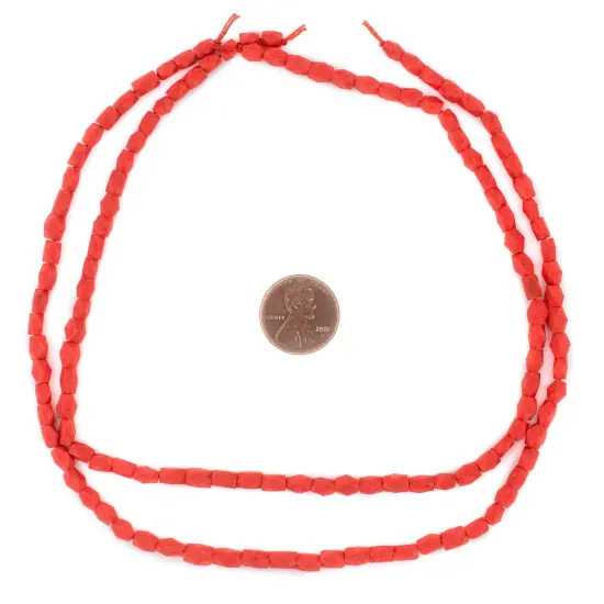 The Bead Chest Bright Coral-Style Faceted Rectangle Afghan Stone Beads 4mm Afghanistan Red 15 Inch Strand {2}