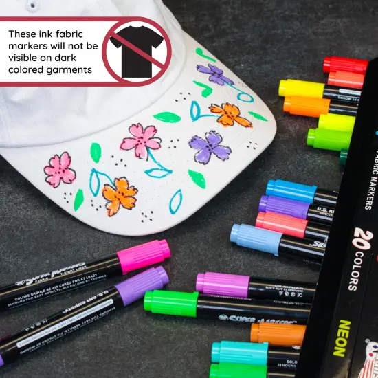 Super Markers 20 Unique Neon Colors Dual Tip Fabric & T-Shirt Marker Set - Double-Ended Fabric Markers with Chisel Point and Fine Point Tips {6}