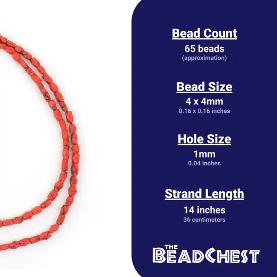 The Bead Chest Coral-Style Faceted Rectangle Afghan Stone Beads 4mm Afghanistan Red 14 Inch Strand {4}