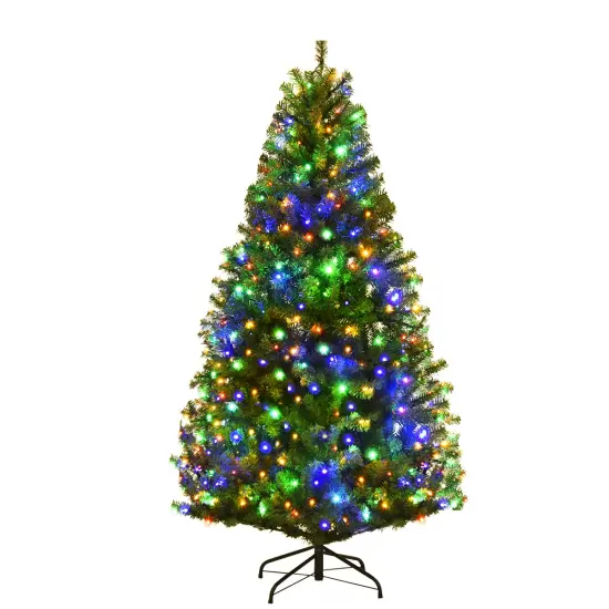 Costway 4/5/6/7/8/9 Ft Pre-Lit Artificial Christmas Tree Hinged 100/150/350/500/750/1000 LED Lights {2}