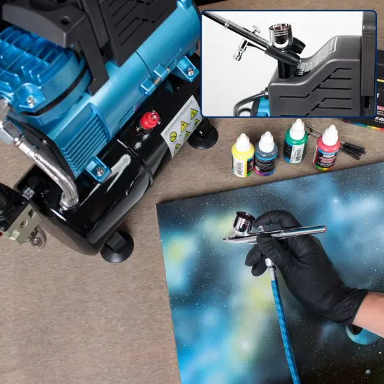 Master Airbrush 1/5 HP Super Cool Runner Dual Fan Tank Air Compressor Kit Model TC-426 - Professional Single-Piston, Regulator Water Trap, Holder {6}