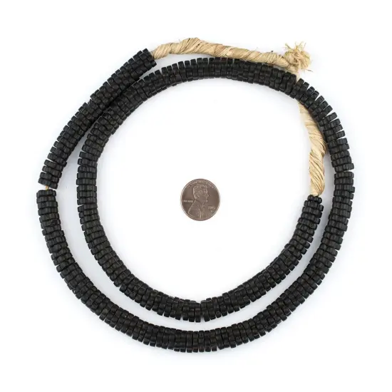 The Bead Chest Vintage Black Flower Beads 9mm Ivory Coast African Unusual Glass 28-30 Inch Strand Handmade {2}