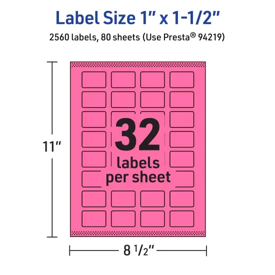 Avery Bright Pink Paper Labels, 1" x 1.5" Rectangle {5}