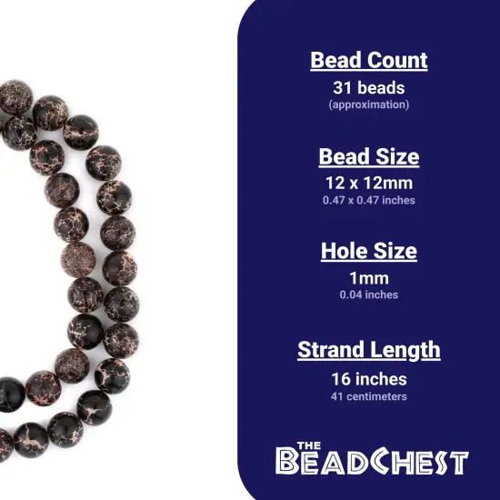 The Bead Chest Black Sea Sediment Jasper Beads 12mm Round Gemstone 16 Inch Strand {4}