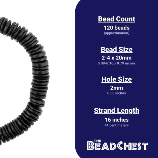 The Bead Chest Black Disk Coconut Shell Beads (20mm) {4}