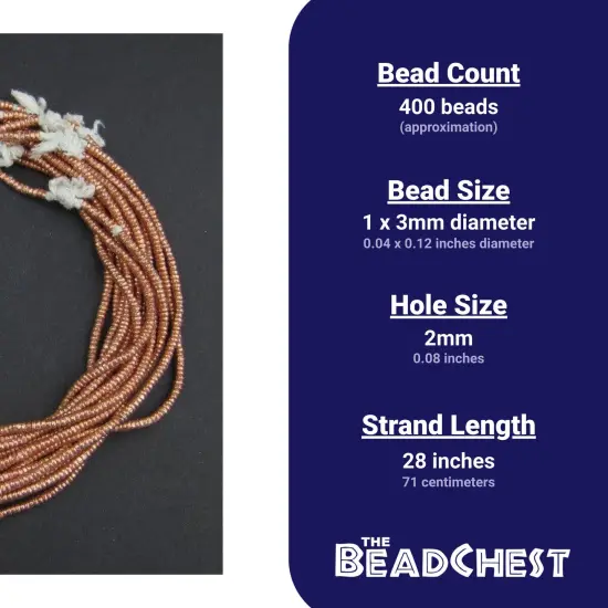 The Bead Chest Copper Heishi Beads &ndash; 3mm Ethiopian Metal Spacers, Full Strand for Jewelry MakingI Approximately 400 Beads {3}
