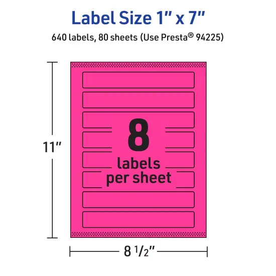 Avery Neon Magenta Paper Labels, 1" x 7" Rectangle {5}