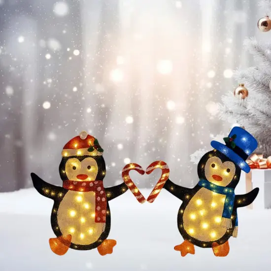 Two Heart-Shaped Penguin Figurines, Indoor Outdoor Decorative Set 30 Inch 32 Inch {1}